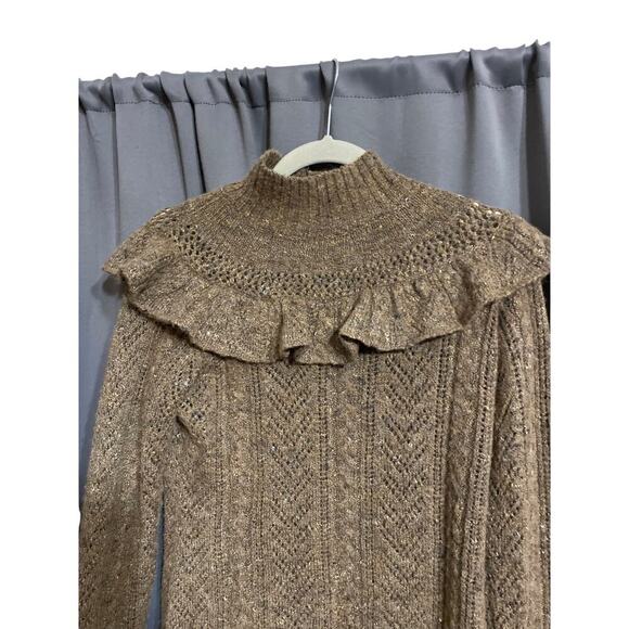 WILLOW & Clay wo size Small soft brown wool blend sweater ruffle accent EUC - Picture 3 of 14